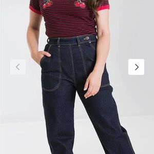 Hell Bunny Women's Dark Blue High Rise Jeans